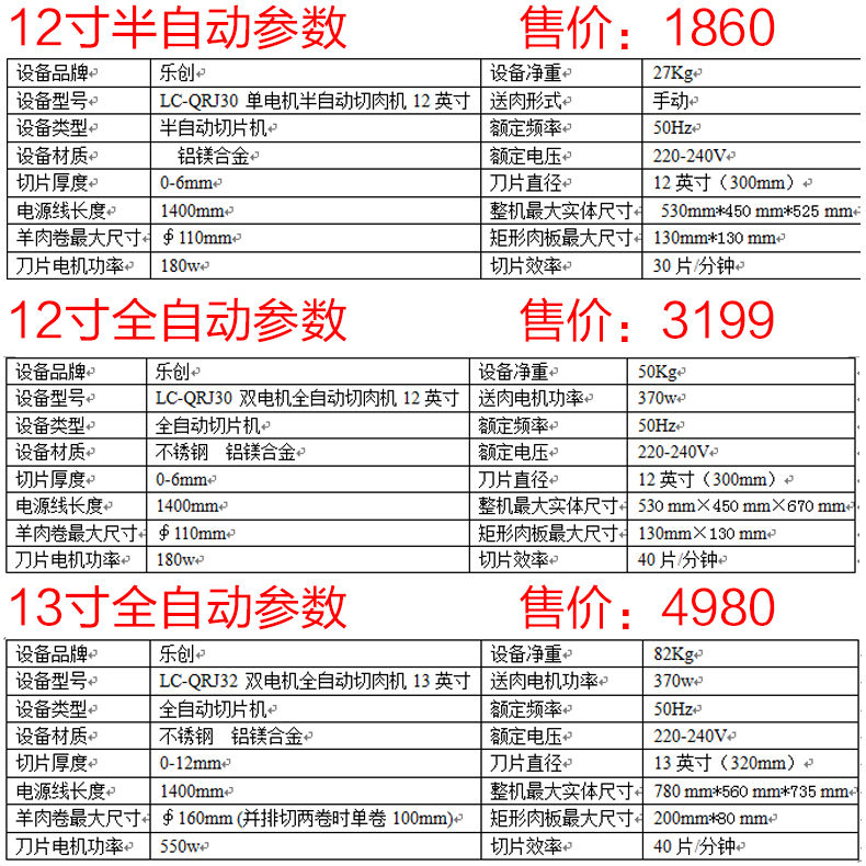 樂創切片機全自動商用切肉機牛羊肉卷電動臺式不銹鋼12寸切肉片機