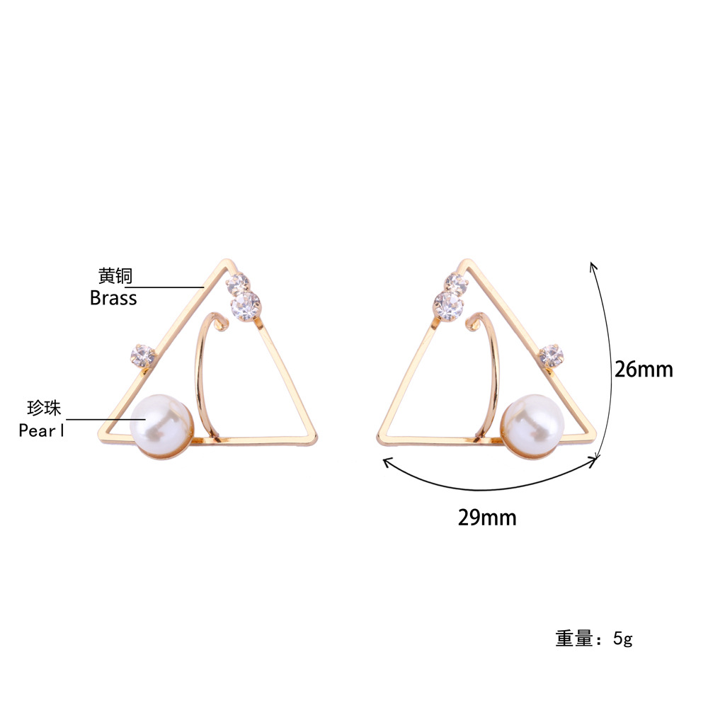 2017新款青島廠家定做黃銅珍珠耳環三角個性耳墜女士百搭耳飾