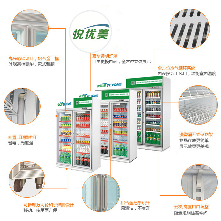 四門飲料展示柜 悅優美商用冰箱加承飲品立式冷藏冷柜廠家直銷