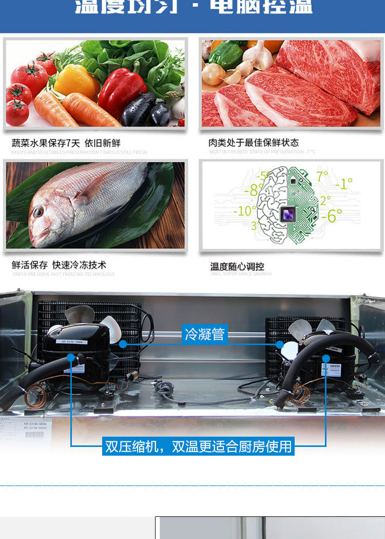 廣紳四門六門冷柜雙溫冷藏 商用冰柜廚房柜立式冰箱 上冷凍下冷藏