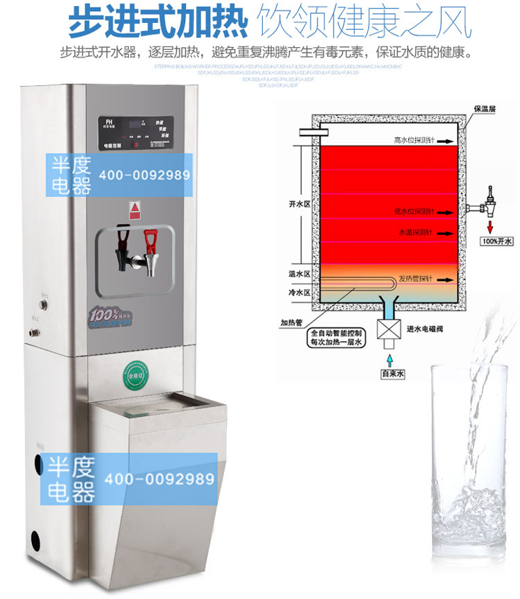 半度步進式大容量節能電熱開水器全自動商用不銹鋼節能飲水機