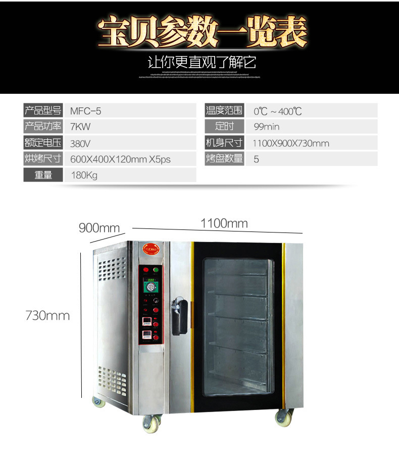 樂創電熱風烤箱5盤 風循環電烘爐 面包烤箱電烤爐 商用大型電烤箱