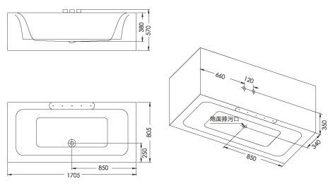 annwa/安華衛浴 工程酒店批發亞克力雙裙連體普通浴缸an1731SQ