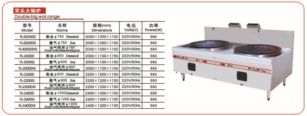 FL-2000G 燃氣煤氣雙頭φ800大鍋爐雙頭大炒爐具爐灶