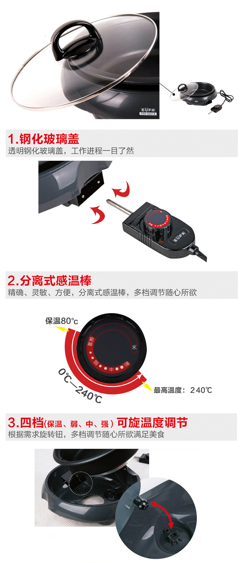 TSK-8201A多功能家用電炒燦坤鍋分體電煮電熱鍋不粘鍋清湯電火鍋