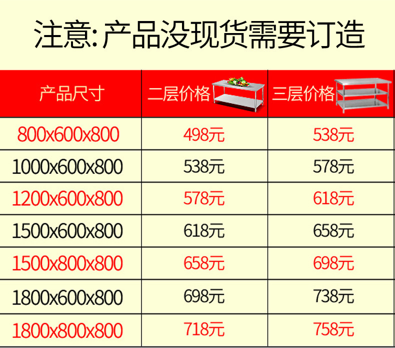 睿美組裝雙層三層工作臺 不銹鋼操作臺 奶茶柜 廚房設備打荷臺