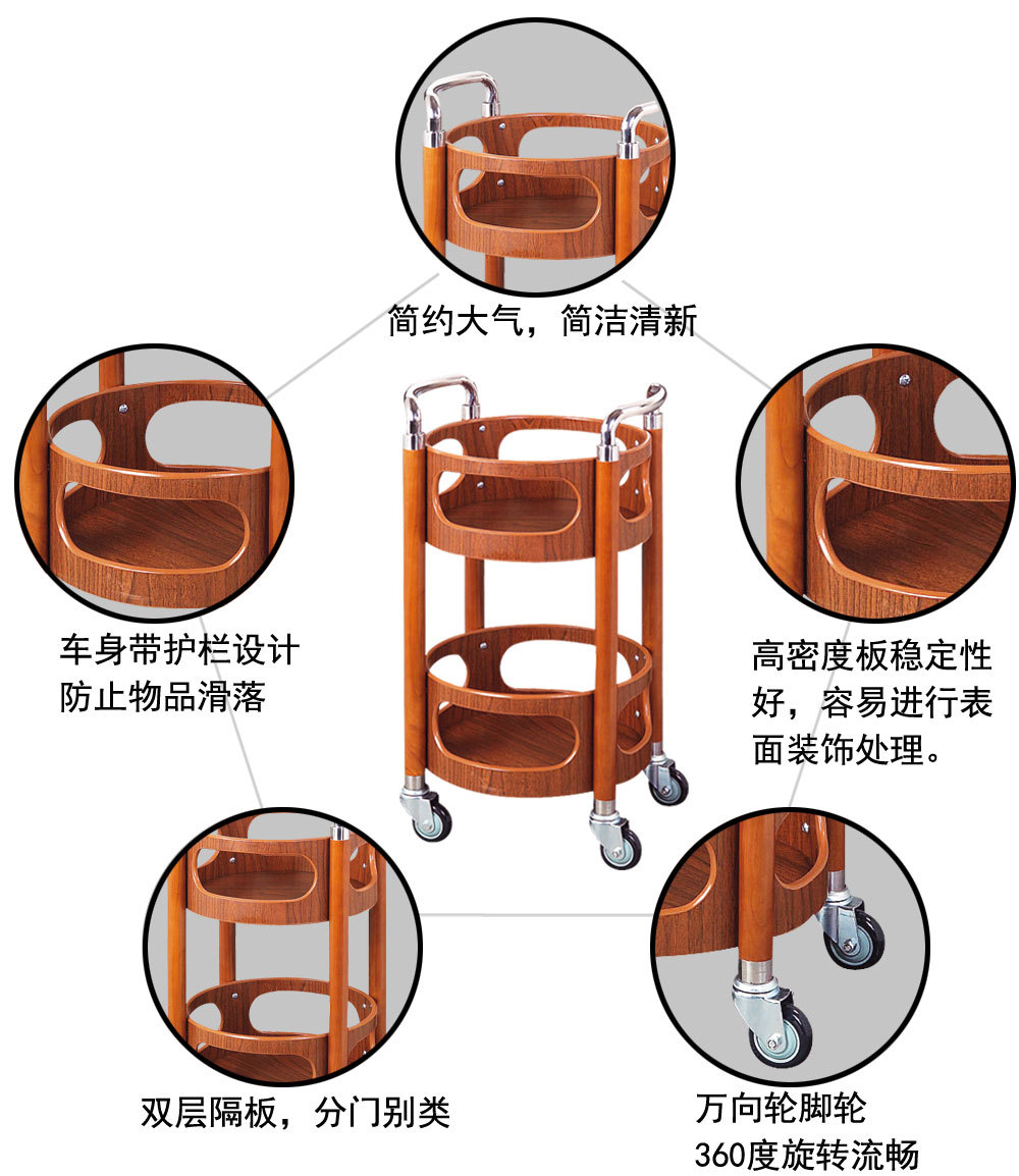 熱銷(xiāo)爆款 餐館調(diào)料配送車(chē) 鋼木圓形酒水車(chē) 高鐵火車(chē)送餐車(chē)