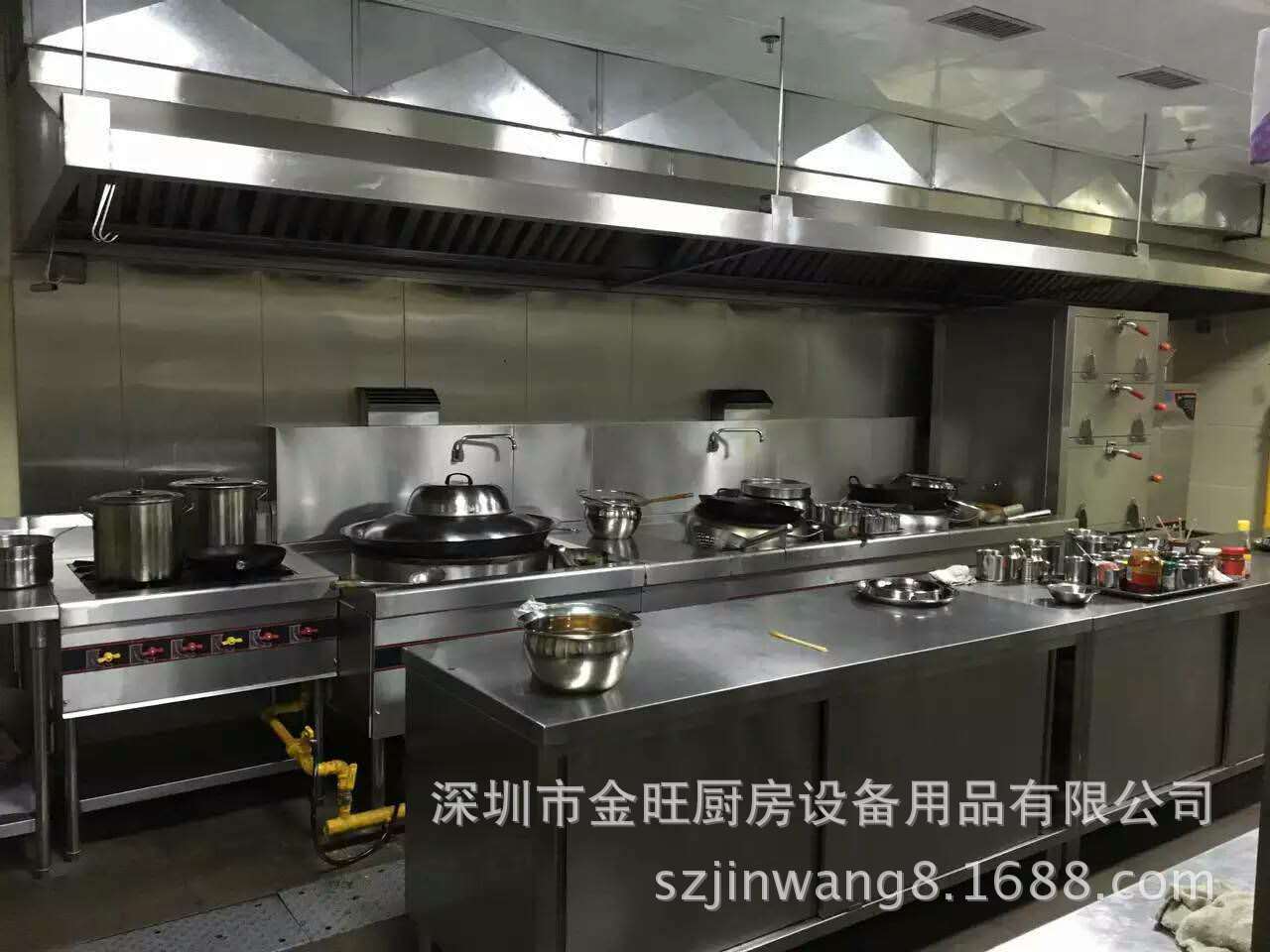 深圳商用廚房設備廠家 飯店廚房工程安裝 不銹鋼煙罩定制