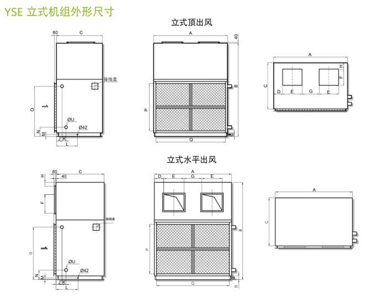 約克YSE07HD4臥式空氣處理機組（4/6排管）立式臥式風柜